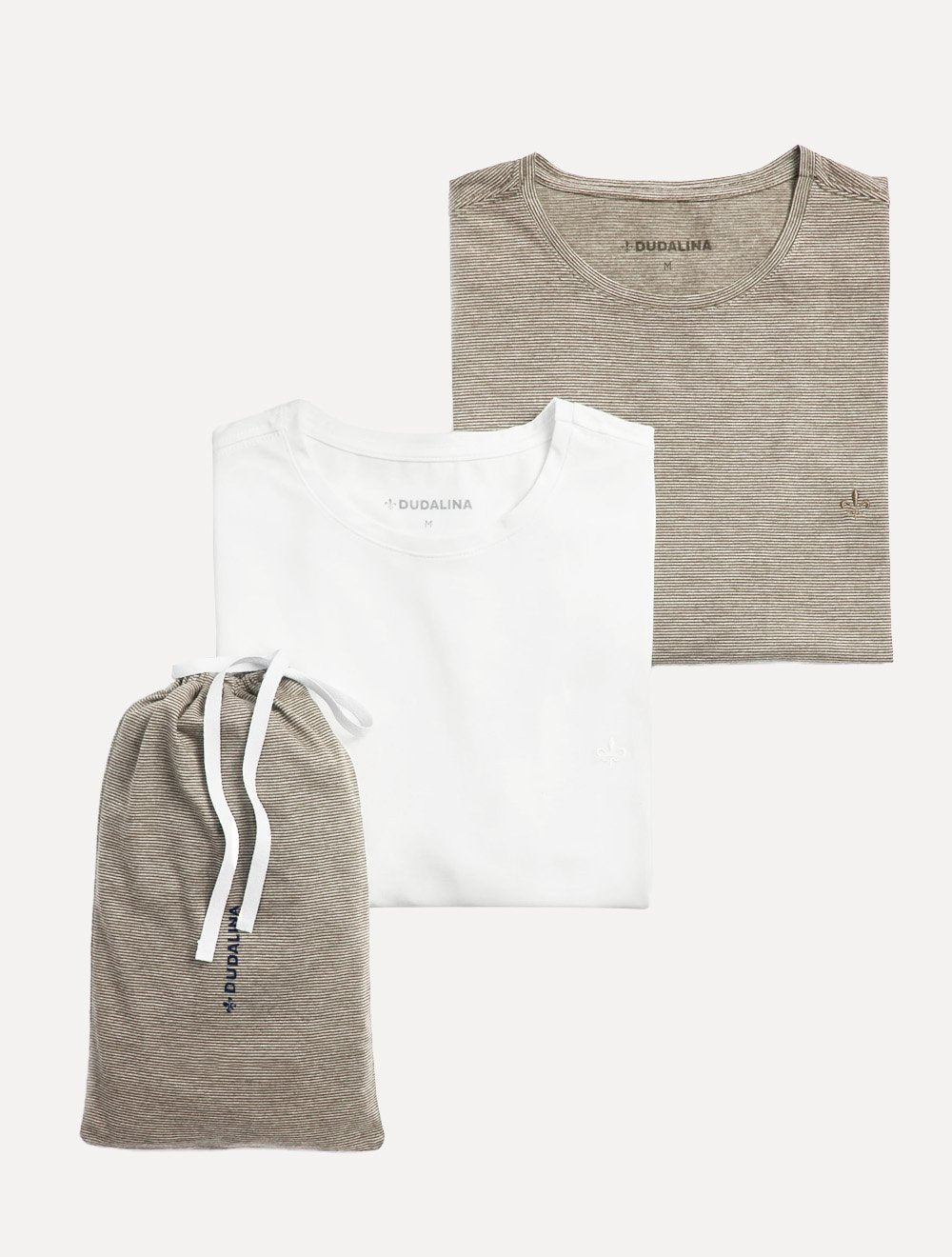 Kit Camisetas Dudalina Malha Cáqui Escuro Listrado e Branco
