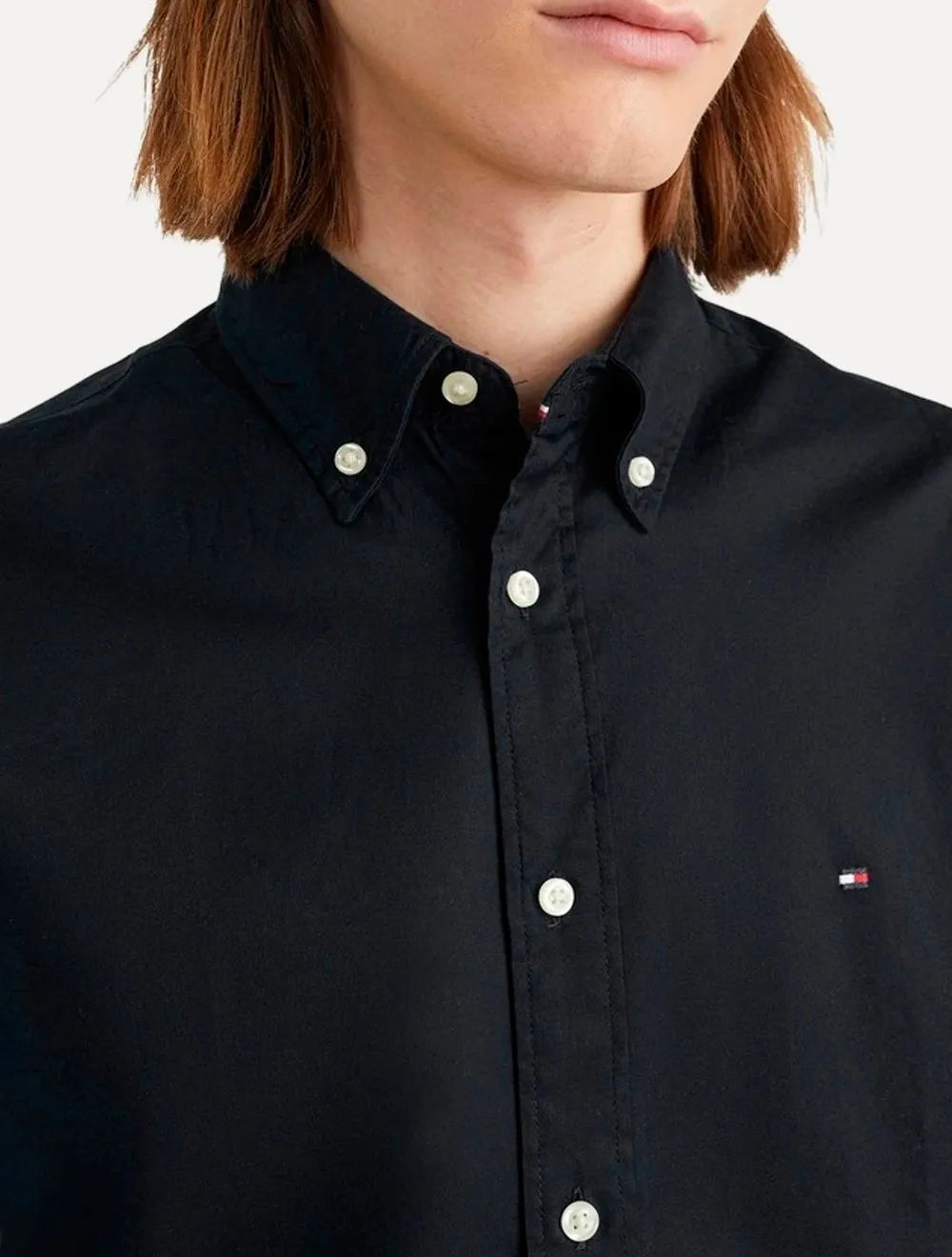 Camisa Tommy Hilfiger Masculina Manga Curta Regular Core Oxford Preta