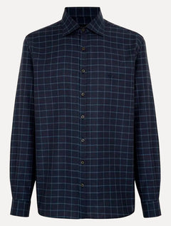 Camisa Dudalina Masculina Comfort Superfine Cotton Xadrez Azul Marinho