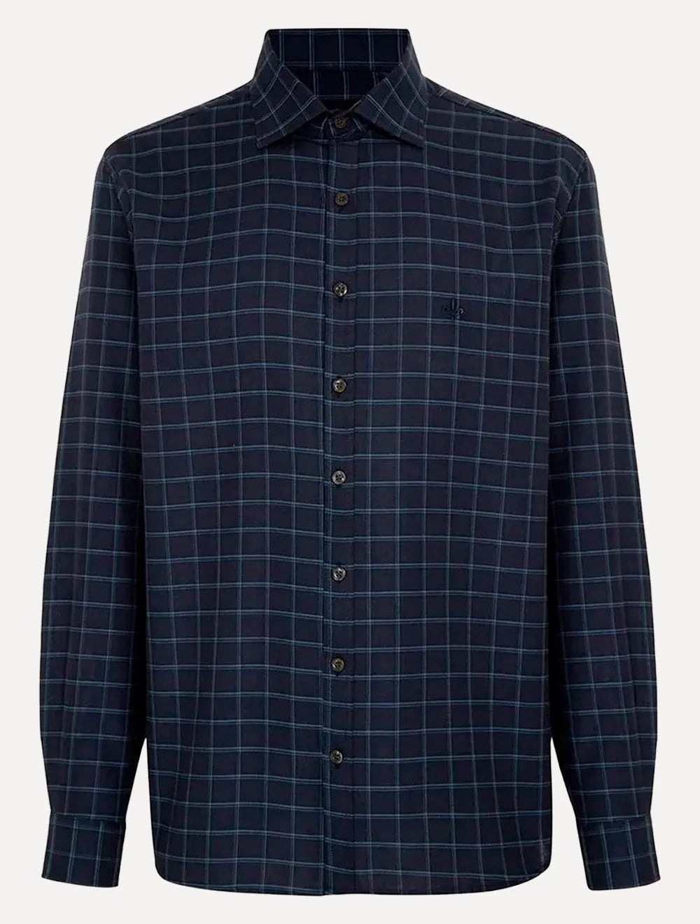 Camisa Dudalina Masculina Comfort Superfine Cotton Xadrez Azul Marinho