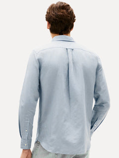 Camisa Tommy Hilfiger Masculina Regular Poplin Semi Spread Azul Médio