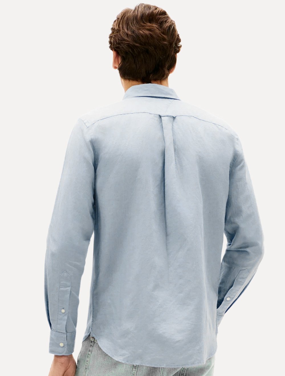 Camisa Tommy Hilfiger Masculina Regular Poplin Semi Spread Azul Médio