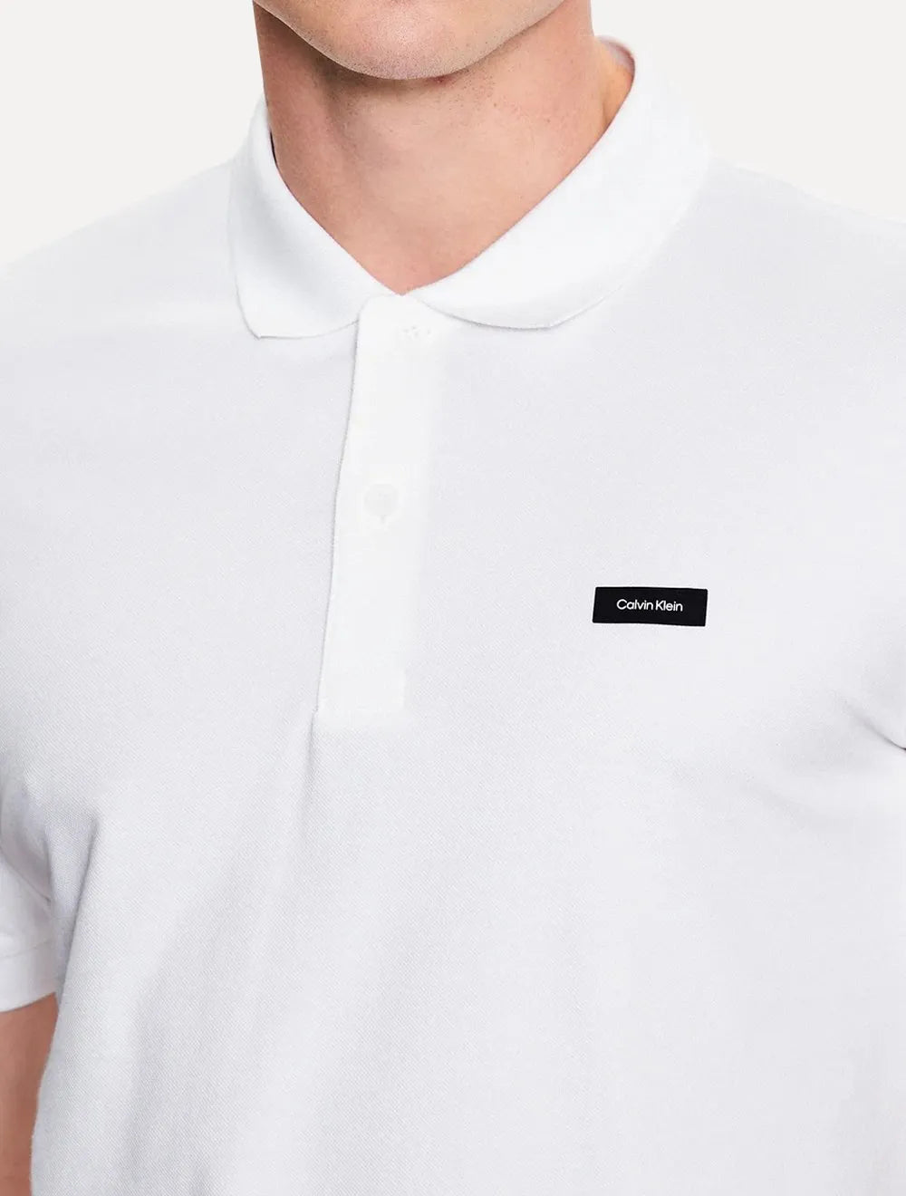 Polo Calvin Klein Masculina Piquet Slim Stretch Button Branca