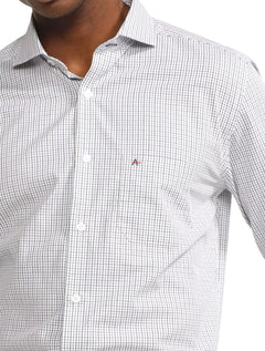 Camisa Aramis Masculina Regular Tricoline Micro Grid Xadrez Azul Cáqui Branca