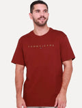 Camiseta Tommy Jeans Masculina Core Linear Gold Logo Vermelho Escuro