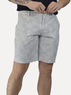 Bermuda Sergio K Masculina Chino Sarja Elastano Floral Cinza Claro