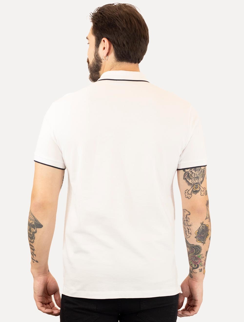 Polo Aramis Masculina Piquet Navy Friso Branca