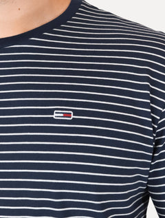 Camiseta Tommy Jeans Masculina Chest Logo Listrada Azul Marinho