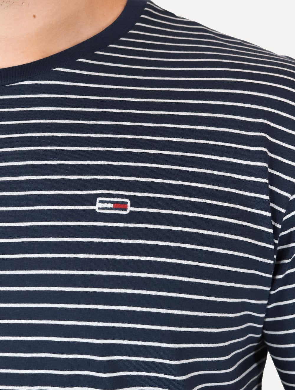 Camiseta Tommy Jeans Masculina Chest Logo Listrada Azul Marinho