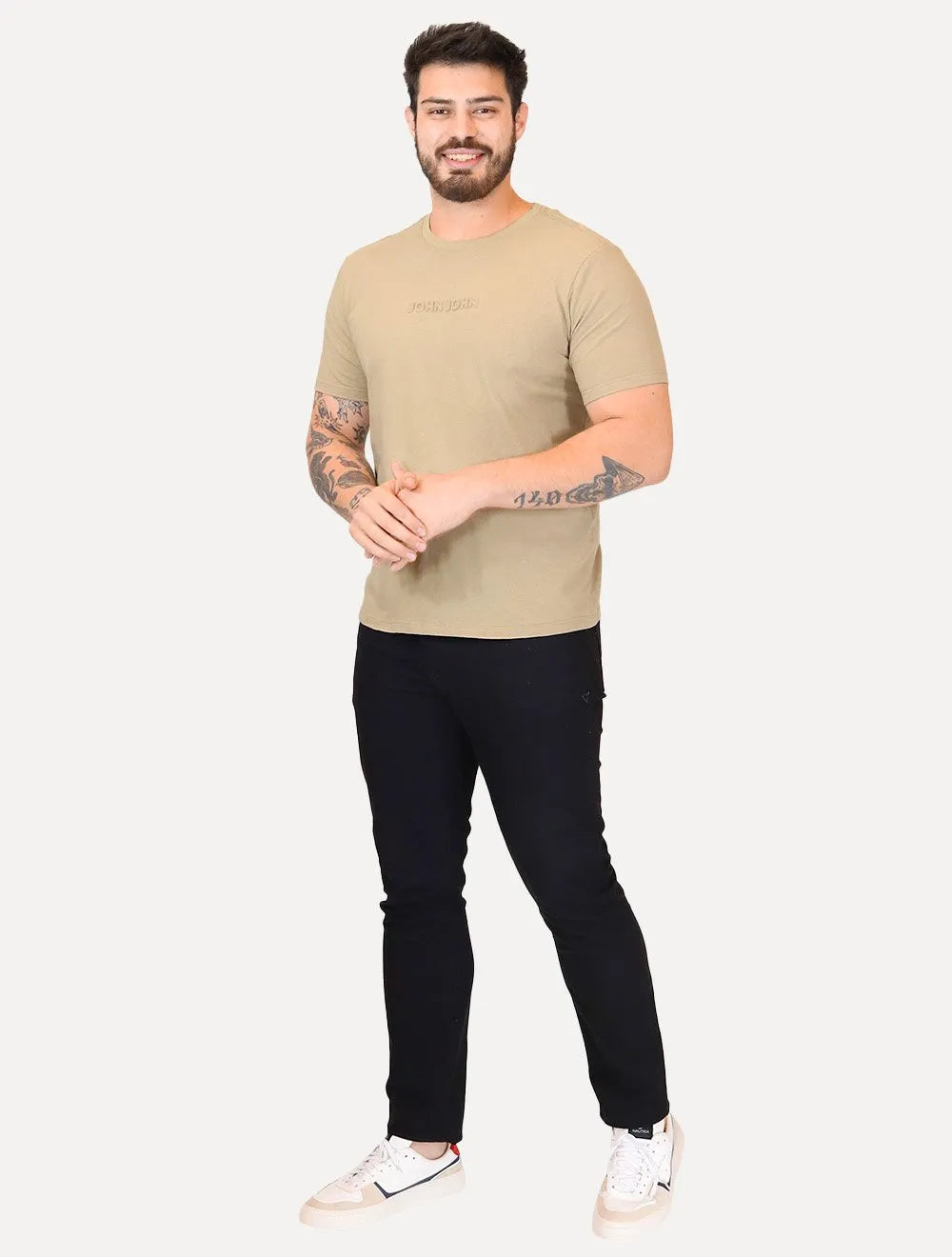 Camiseta John John Masculina Regular Embossed Cáqui Médio