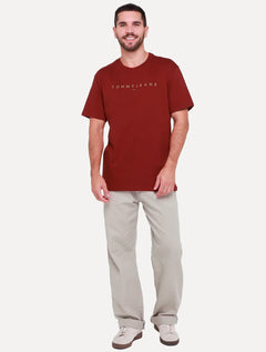 Camiseta Tommy Jeans Masculina Core Linear Gold Logo Vermelho Escuro