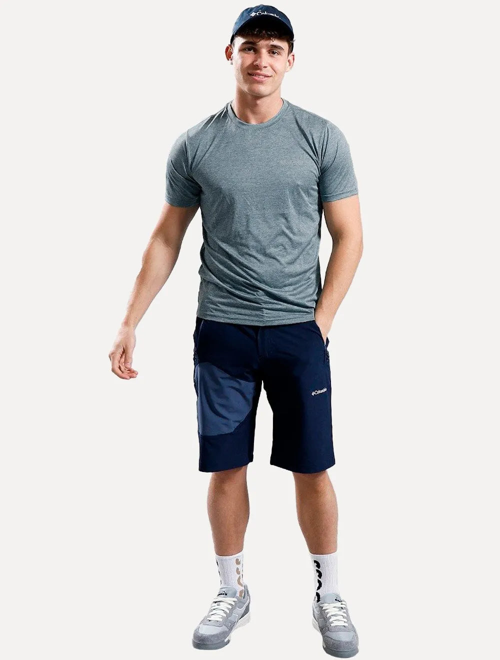 Camiseta Columbia Masculina Hike Crew Light Logo Azul Mescla 
