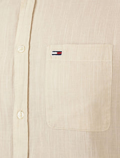 Camisa Tommy Jeans Masculina Regular Linen Blend Pocket Areia Mescla