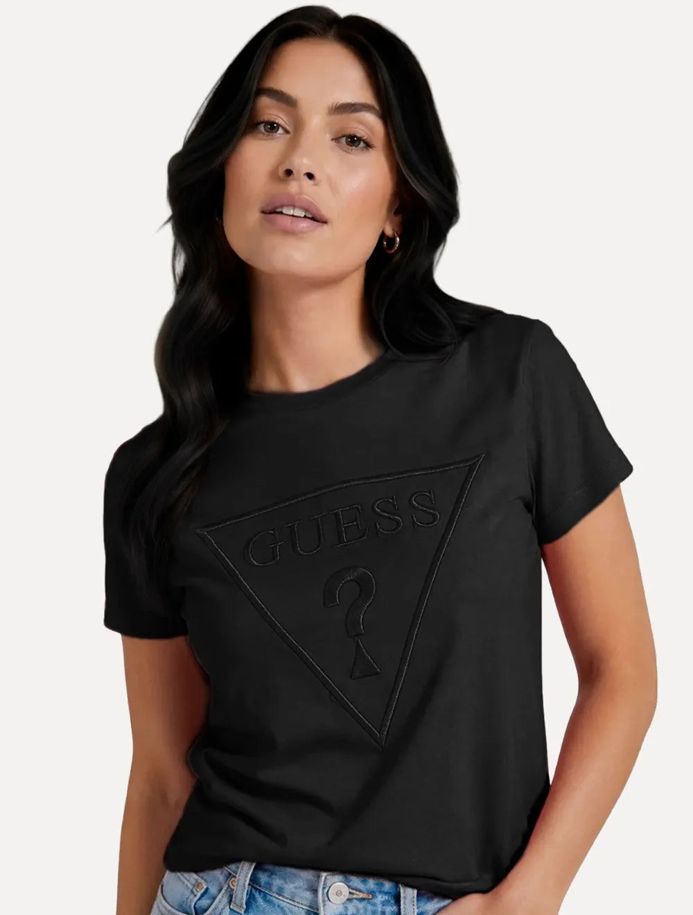 Camiseta Guess Feminina Bust Embroidery Logo Preta