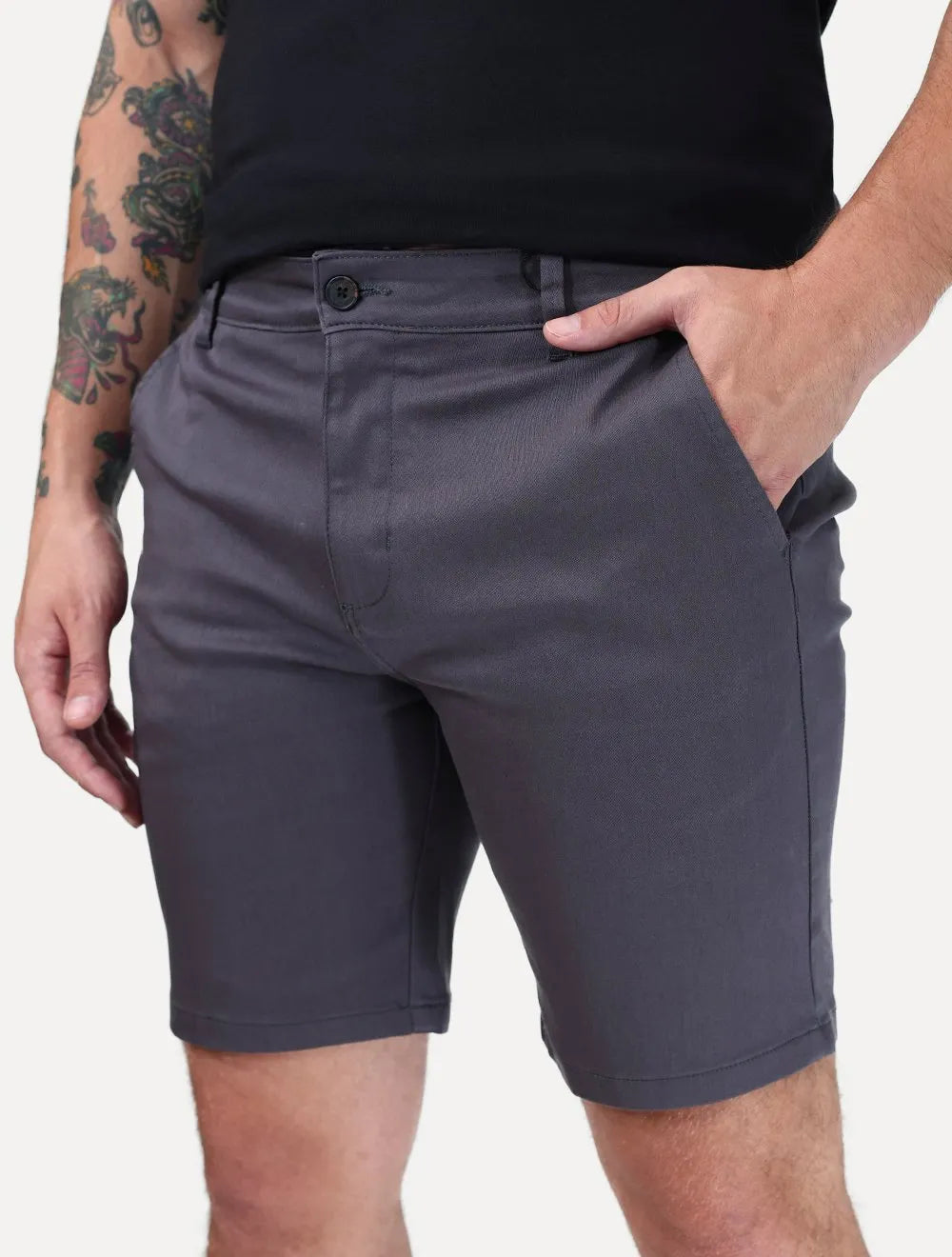 Bermuda K&J Black Masculina Casual Flex Cetim Chumbo