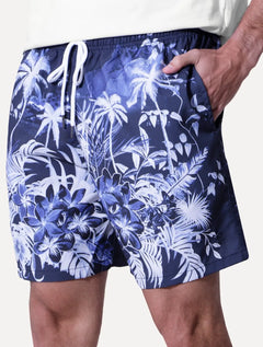Short Dudalina Masculino D'Água Palm Print Azul Marinho