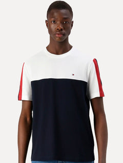 Camiseta Tommy Hilfiger Masculina Piquet Global Stripe Colourblock White Marinho