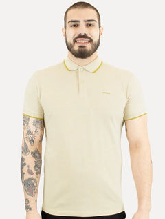 Polo Colcci Masculina Piquet Gold Frisos Simple Logo Areia