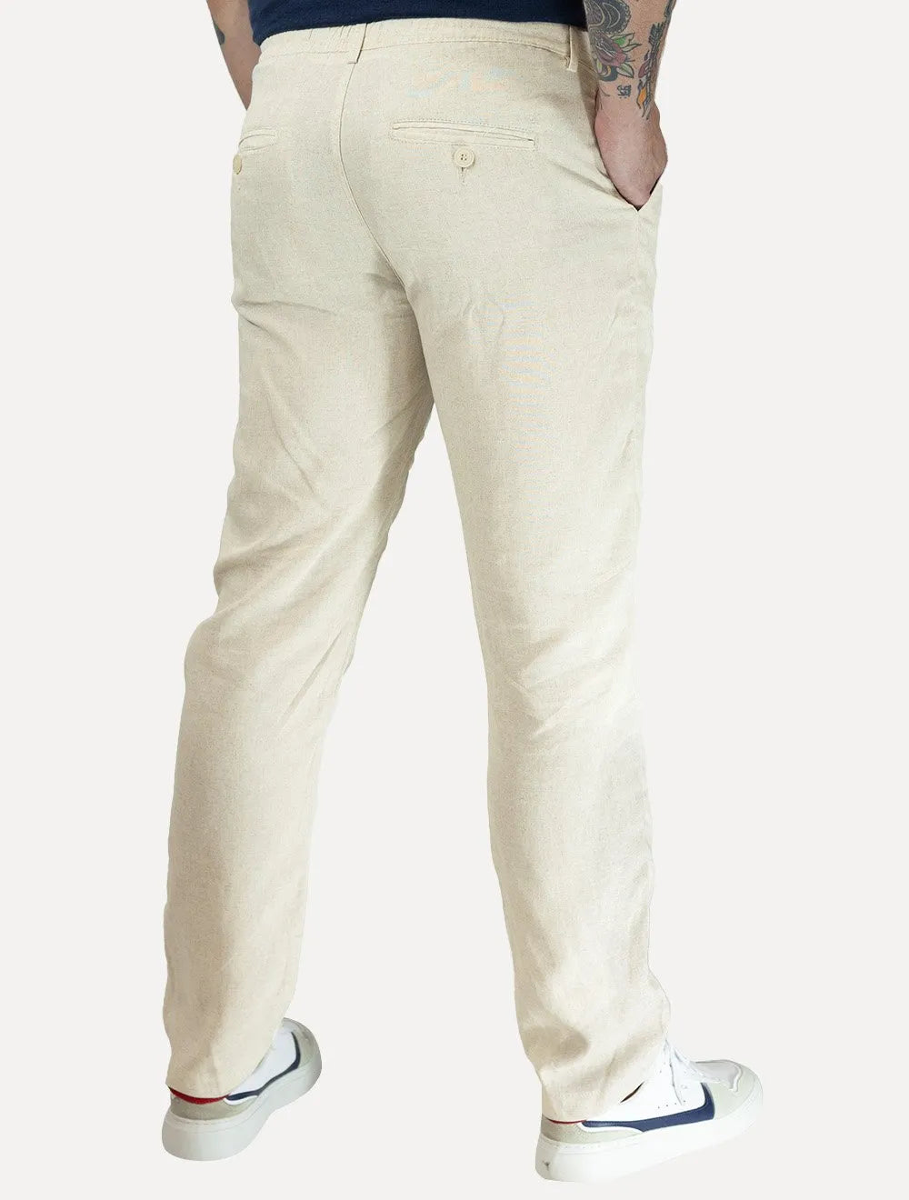 Calça Calvin Klein Masculina Linen Flamê Com Cadarço Off White