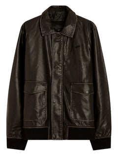 Jaqueta Ellus Masculina PU Leather Washed New Aviator Marrom Café