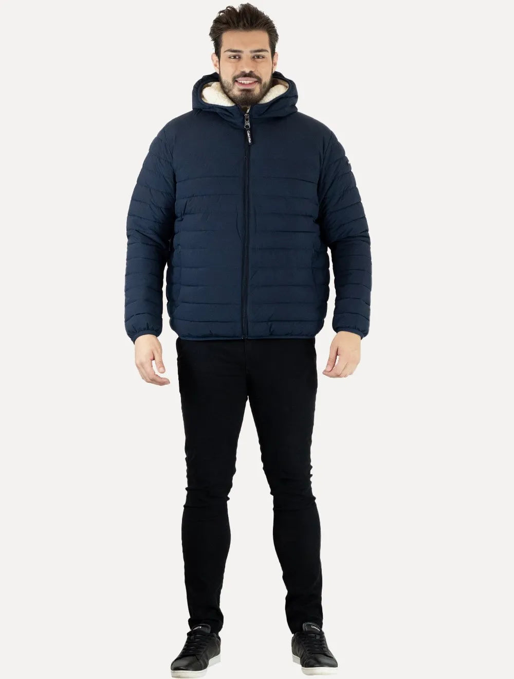 Jaqueta Calvin Klein Masculina Hoodie Matelassê Sherpa Azul Marinho