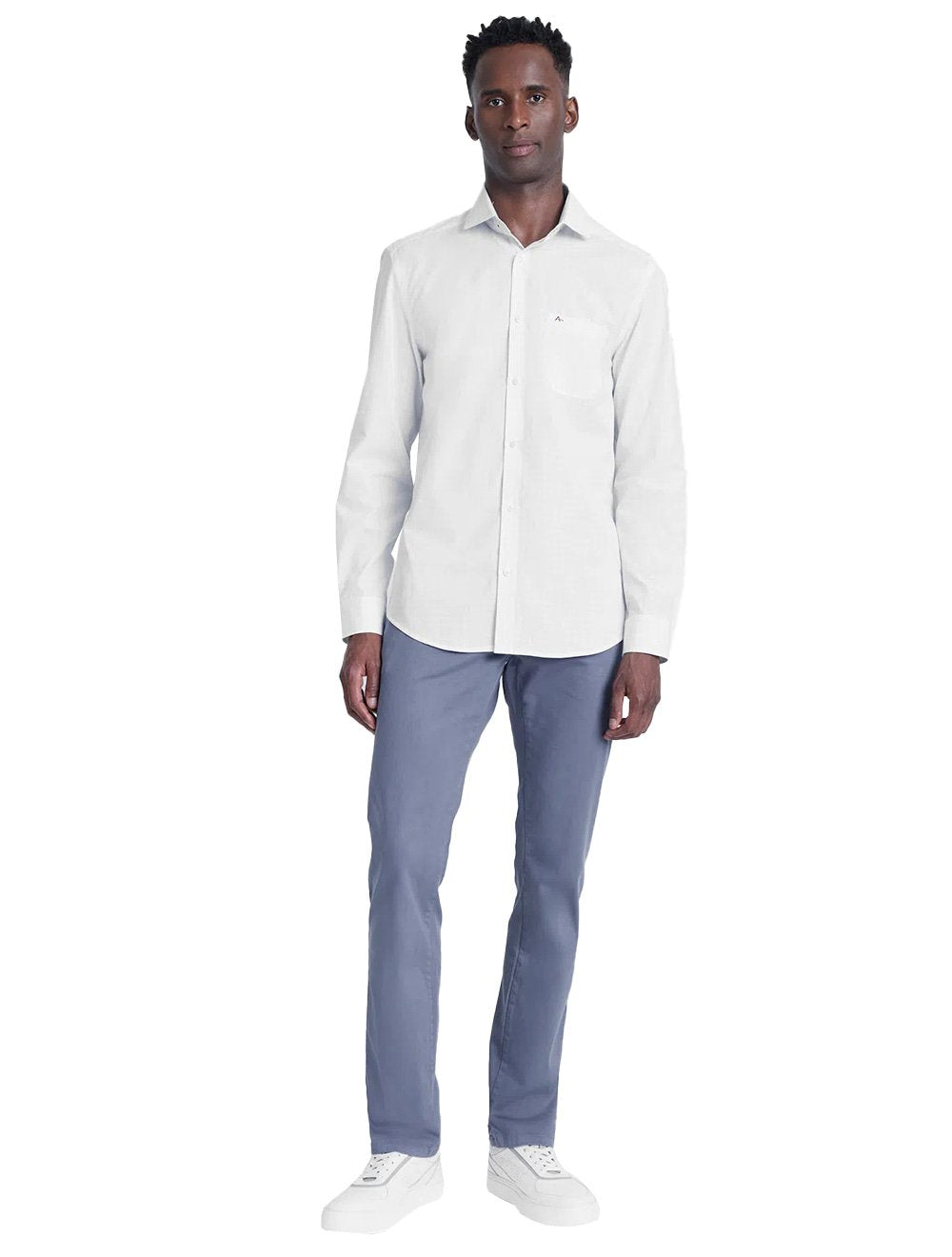 Camisa Aramis Masculina Regular Tricoline Xadrez Azul/Branca