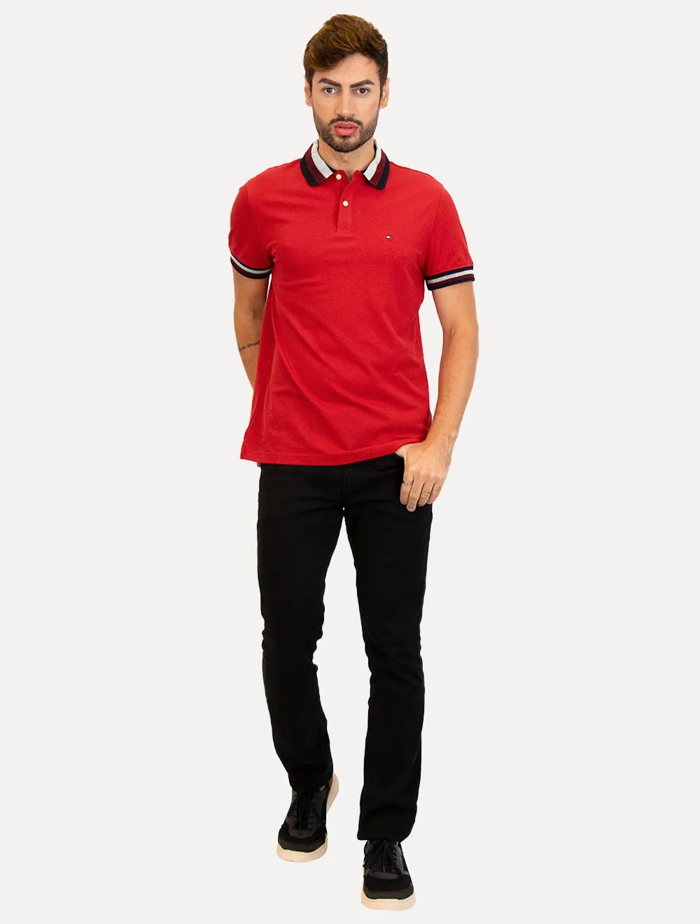 Polo Tommy Hilfiger Masculina Regular Two Tone Shade Collar Vermelha