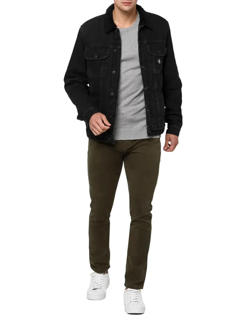 Jaqueta Calvin Klein Jeans Trucker Denim Inner Sherpa Preta