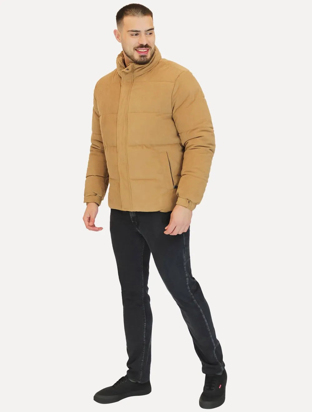 Jaqueta Dixen Masculina Puffer Veludo Cotelê Cáqui