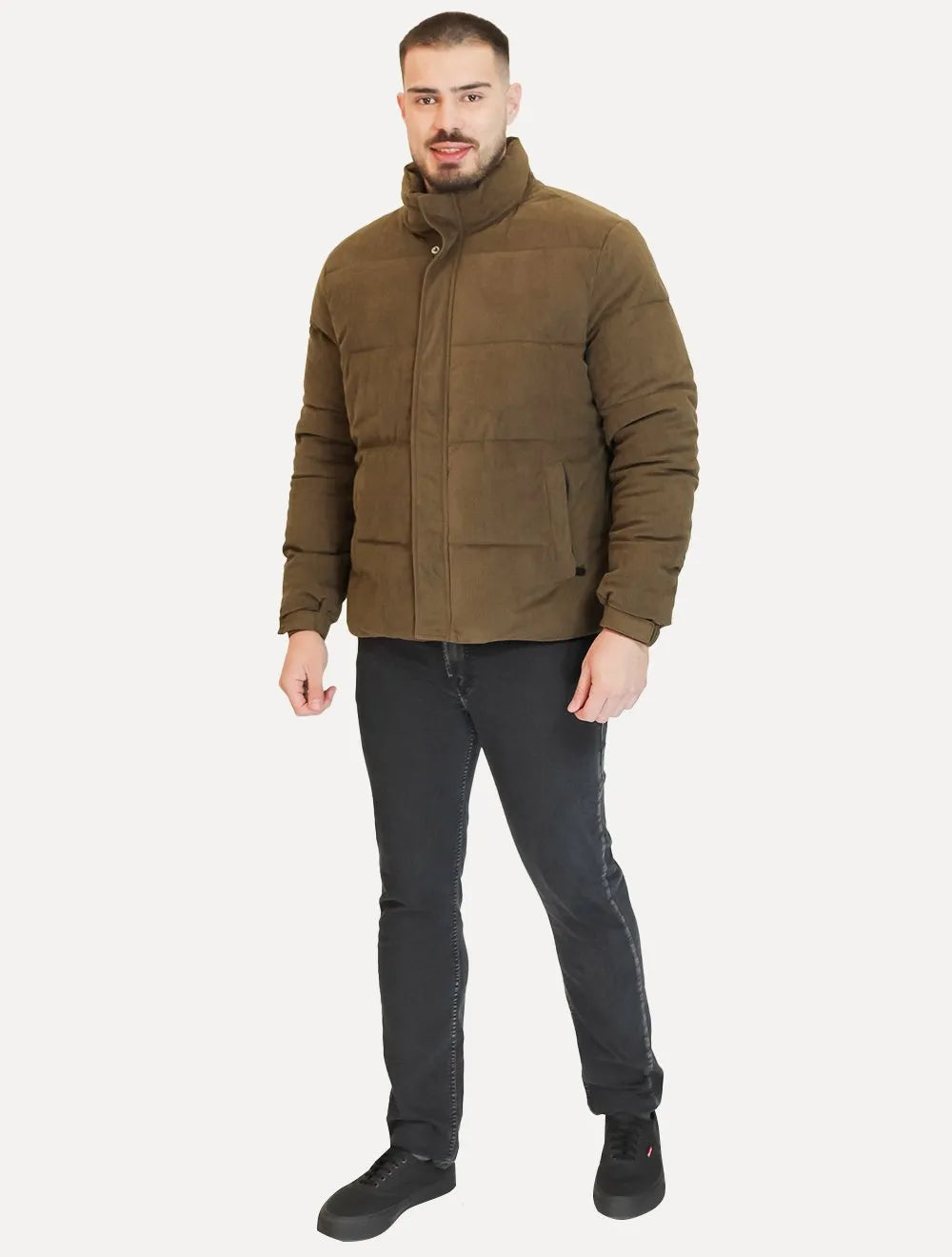 Jaqueta Dixen Masculina Puffer Veludo Cotelê Marrom Escuro