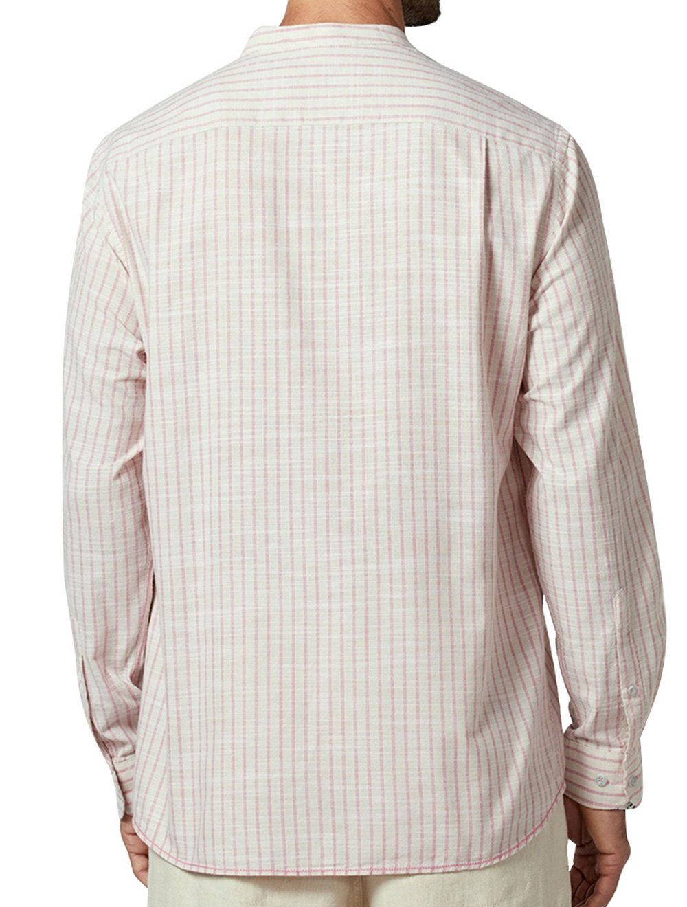 Camisa Dudalina Masculina Comfort Slub Cotton Listrada Rosa / Cáqui