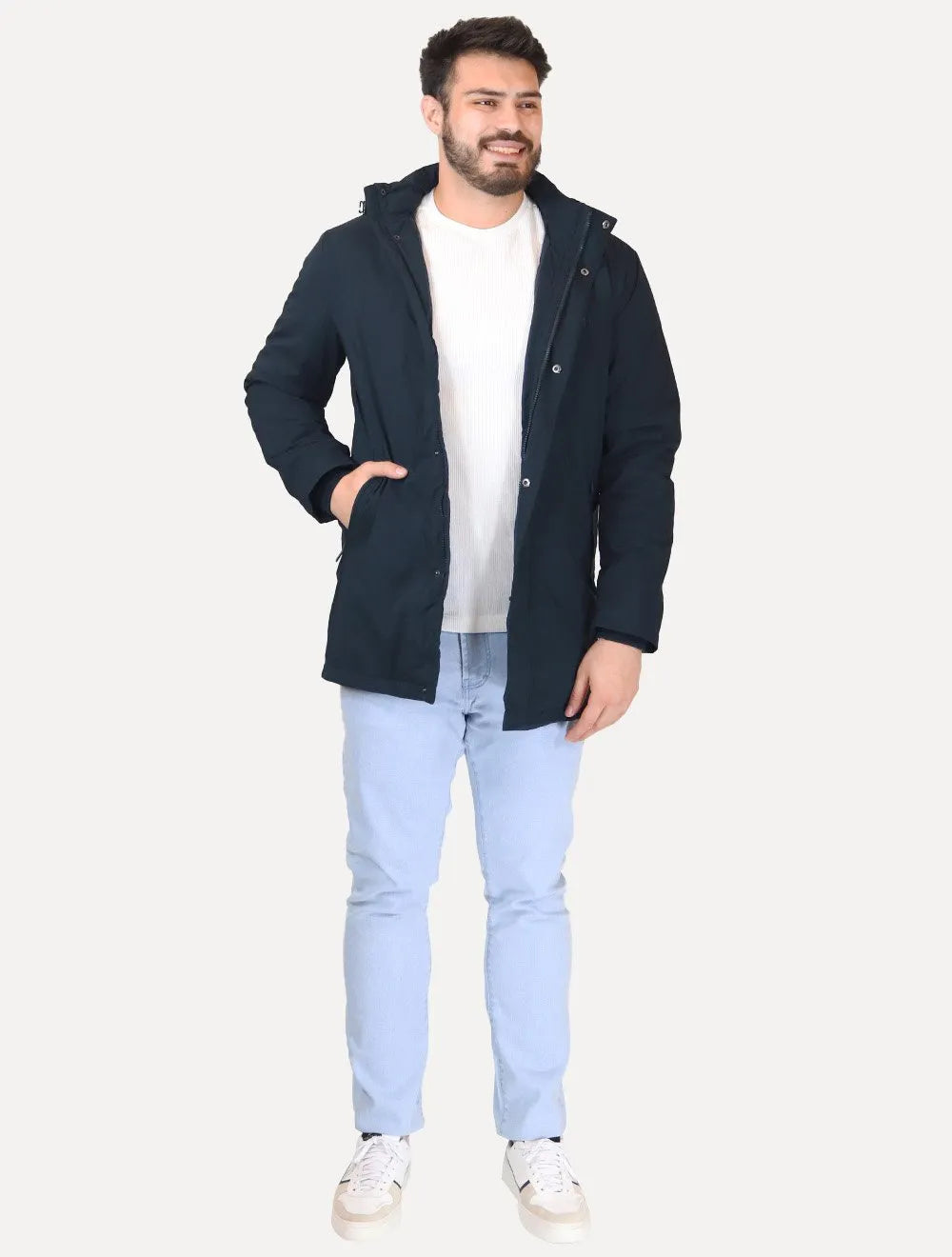 Jaqueta Dudalina Masculina Parka Nylon Tech Capuz Azul Marinho