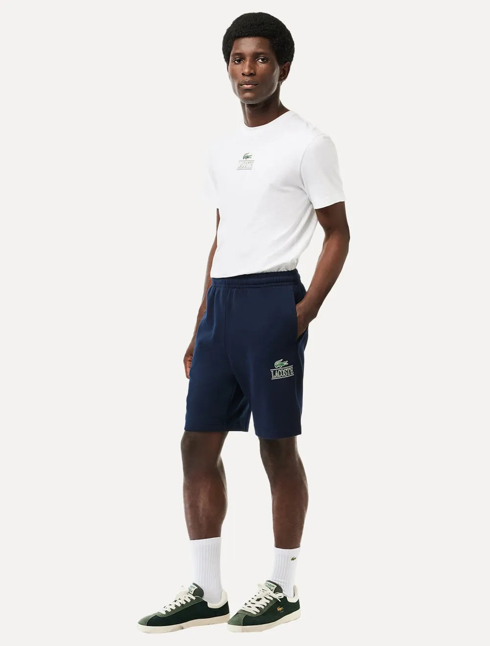 Bermuda Lacoste Moletom Masculina Jogger Logo Vintage Azul Marinho