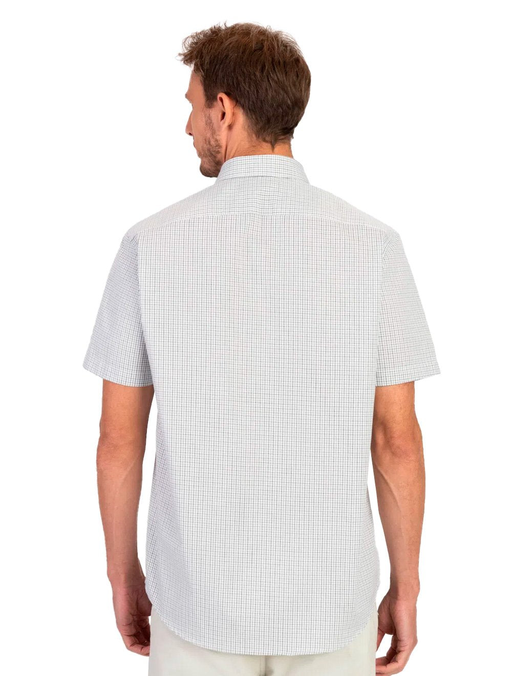 Camisa Aramis Masculina Regular Manga Curta Tricoline Micro Xadrez Branco/Marinho
