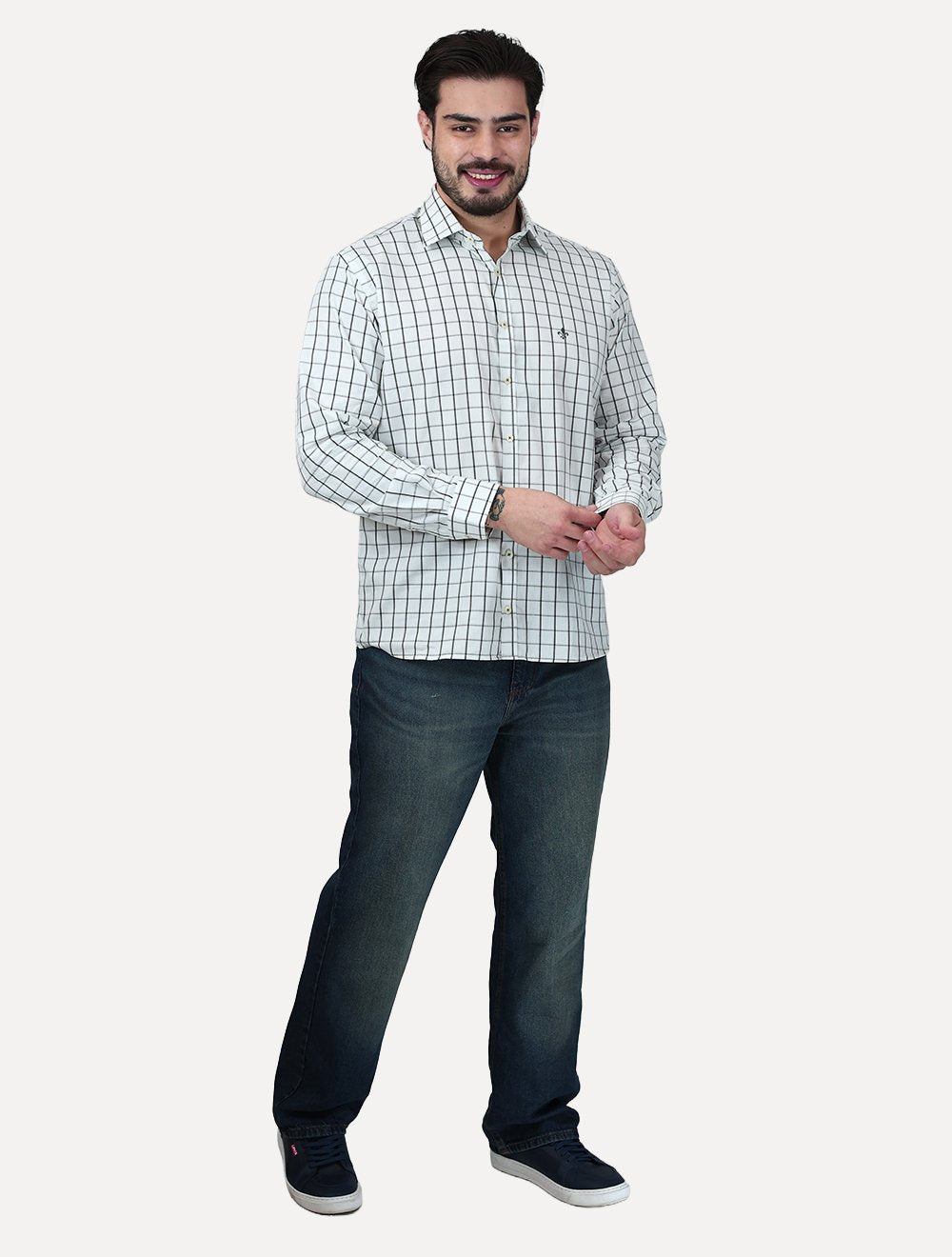 Camisa Dudalina Masculina Comfort Superfine Cotton Xadrez Branca