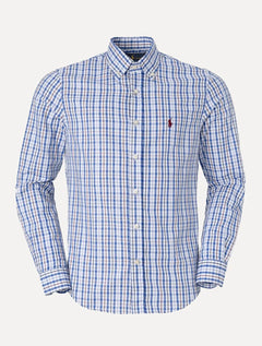 Camisa Ralph Lauren Masculina Custom Fit Atenas Xadrez Azul Royal/Branca