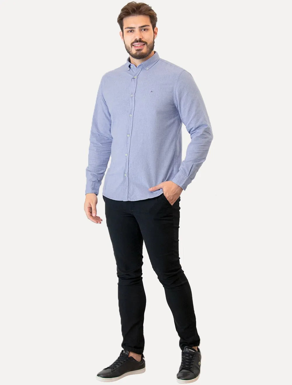 Camisa Aramis Masculina Slim Oxford Button Down Azul Royal Mescla