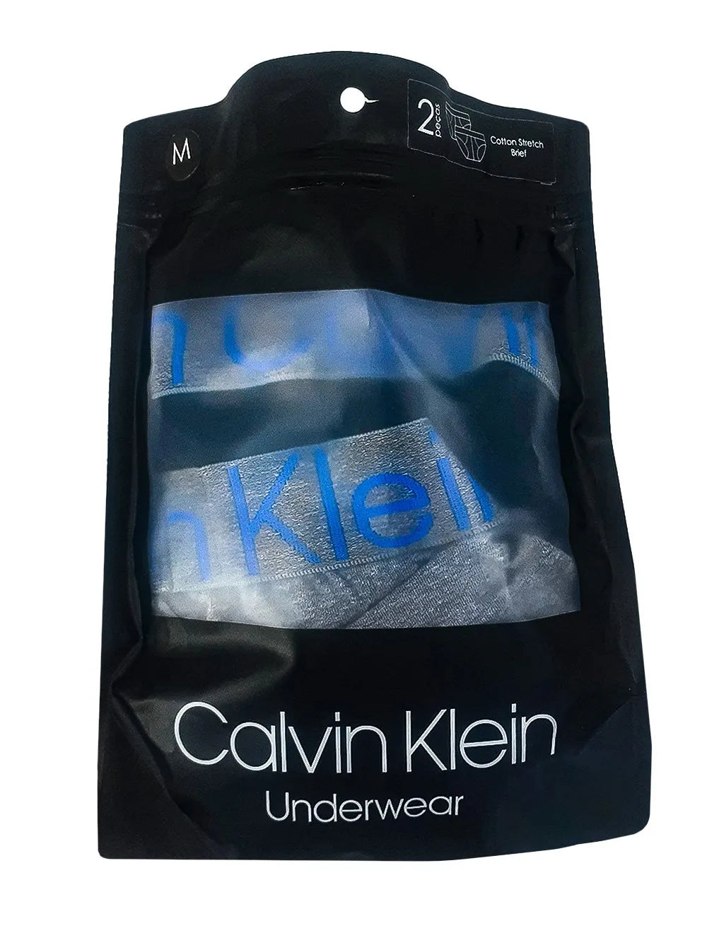 Cueca Calvin Klein Brief Cotton Stretch Preta e Cinza Blu Logo Pack C11.03 CZ06 2UN