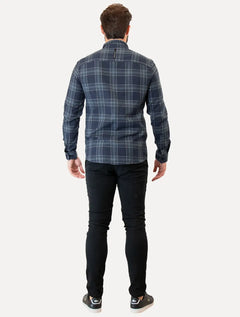 Camisa Calvin Klein Jeans Masculina Slim Navy Flannel Xadrez Azul Marinho