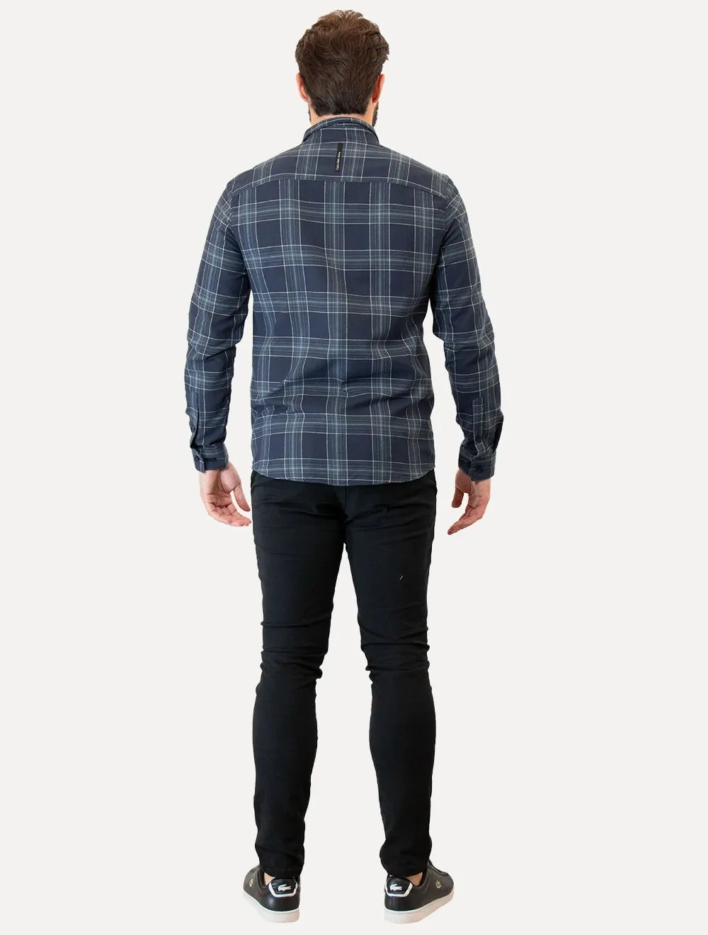 Camisa Calvin Klein Jeans Masculina Slim Navy Flannel Xadrez Azul Marinho