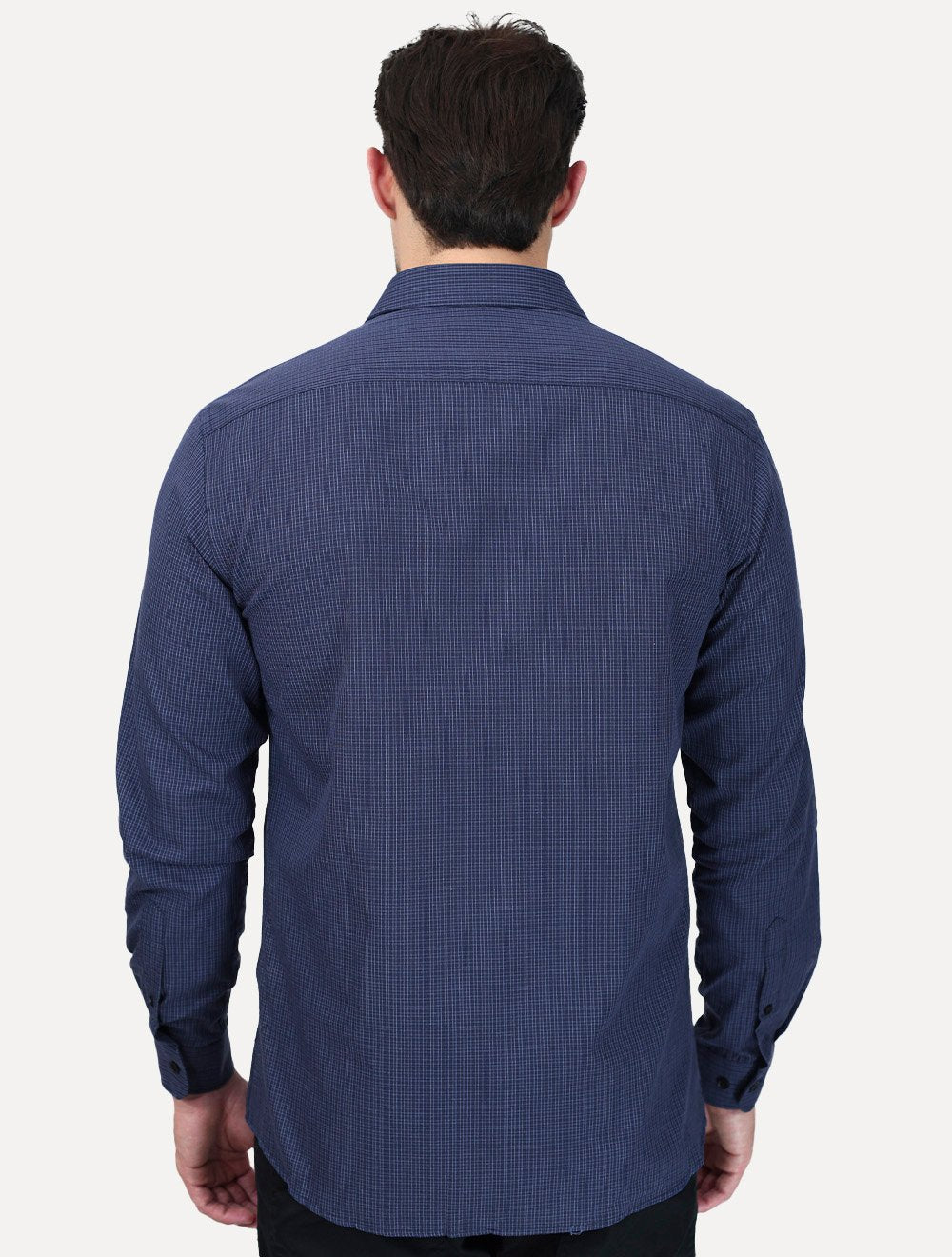 Camisa Dudalina Masculina Slim Superfine Cotton Xadrez Grid Azul Marinho