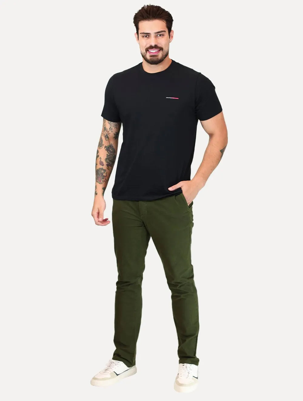 Calça Aramis Masculina Chino Color Basica Verde Militar