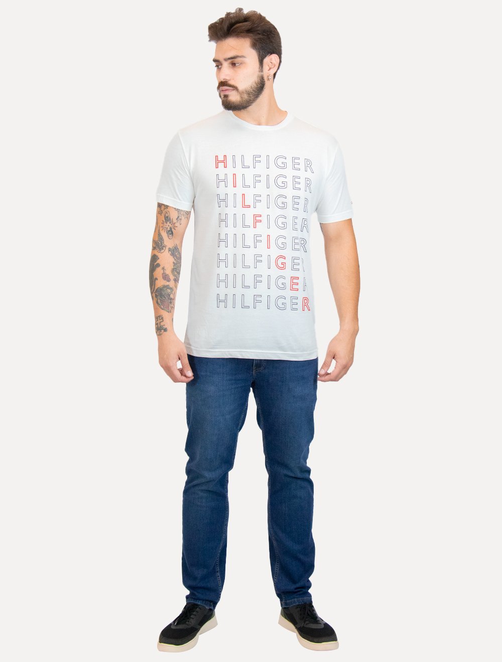 Camiseta Tommy Hilfiger Masculina Logo Repeat Tee Branca