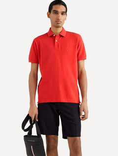 Polo Tommy Hilfiger Masculina Regular Piquet 1985 Light Button Vermelho Escarlate