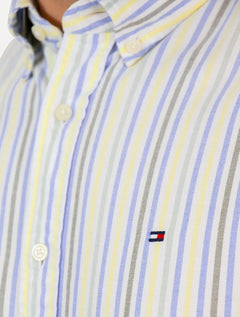 Camisa Tommy Hilfiger Masculina Manga Curta Regular Oxford Multi Stripes Amarela