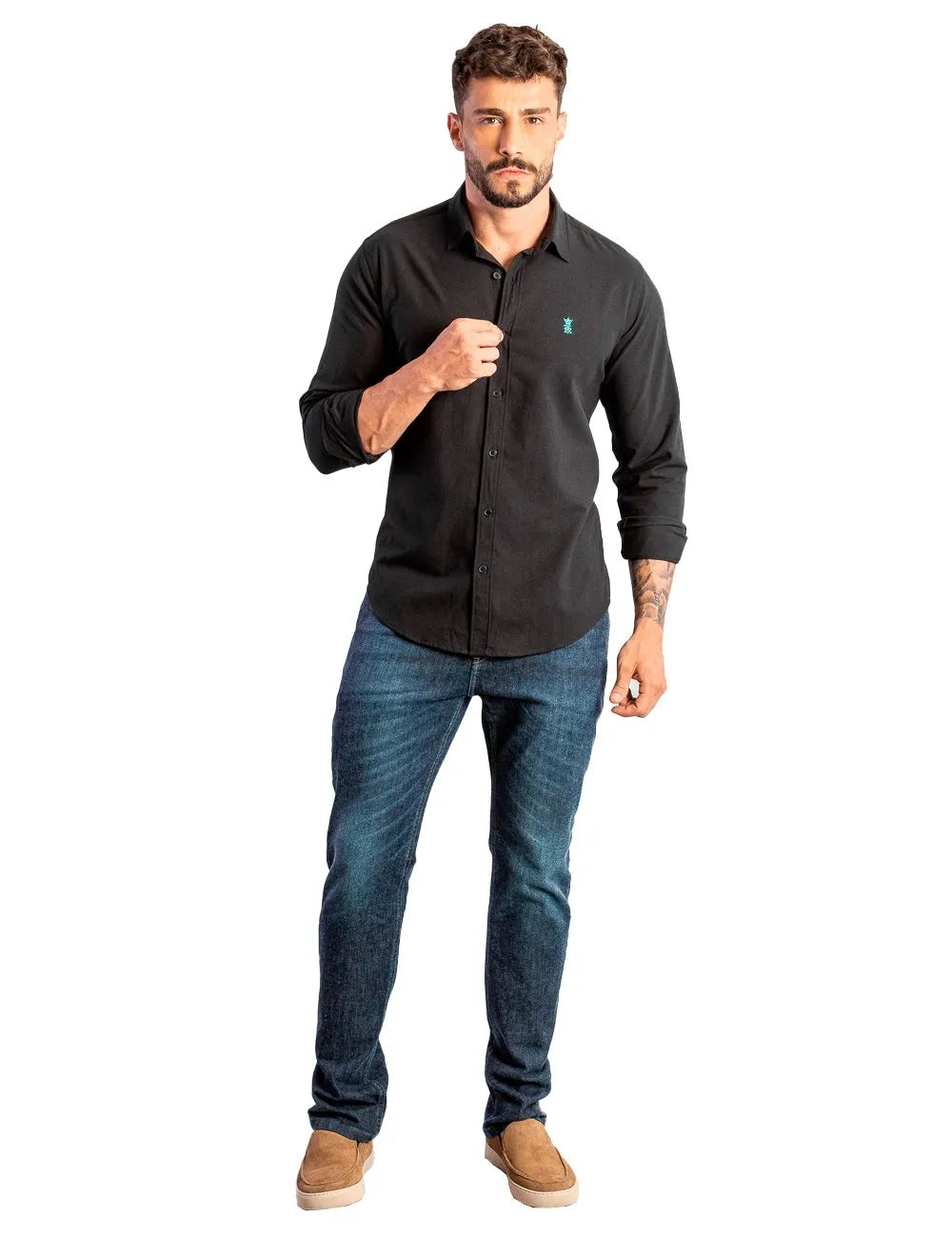 Camisa Sergio K Masculina Regular Oxford Comfort Preta