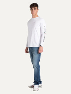 Camiseta Tommy Hilfiger Masculina Manga Longa Essential Sleeve Branca
