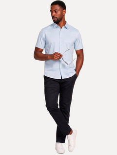 Camisa Aramis Masculina Manga Curta Slim Cetim Hudson Azul Clara