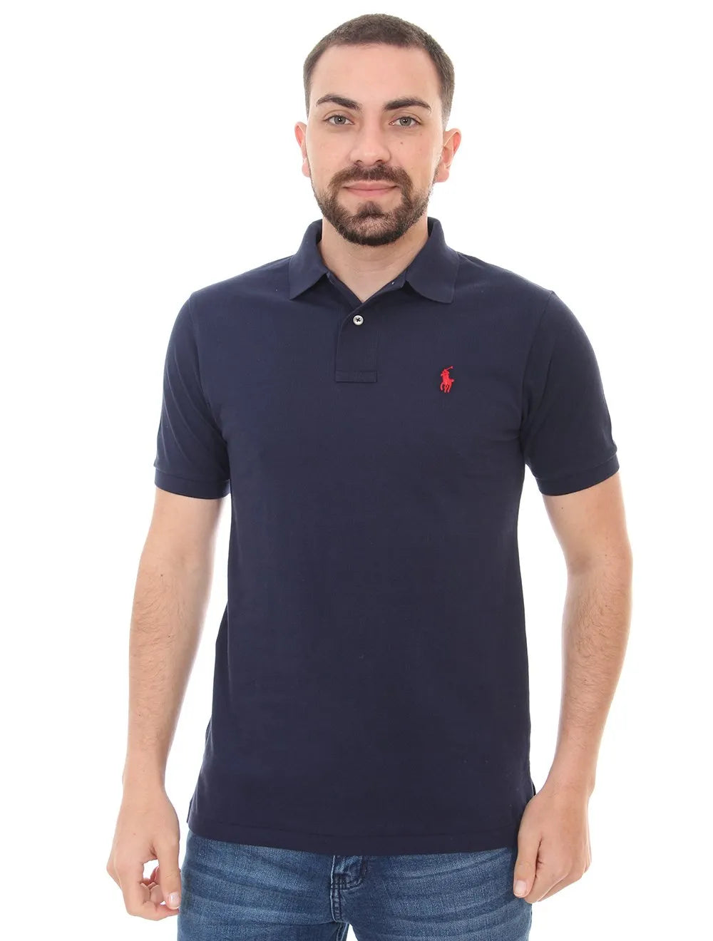 Polo Ralph Lauren Masculina Custom Fit Red Icon Azul Marinho
