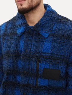 Jaqueta Calvin Klein Jeans Sherpa Overshirt Xadrez Azul Escuro